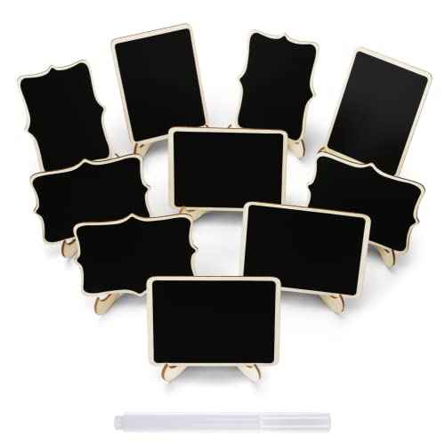 12 Pcs Mini Chalkboard Signs, Small Chalkboard Labels with Easel Stand, Wooden Blackboard for Table Numbers, Food Signs, Wedding Signs, Place Cards and Event Decoration, with 1 Liquid Chalk