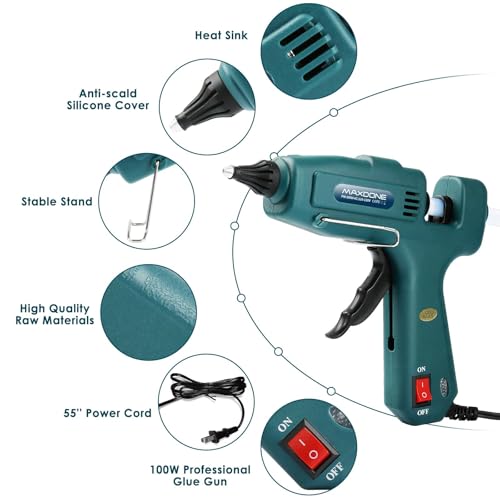 MAXDONE Fireproof 100W Hot Glue Gun Kit – Full-Size, Green