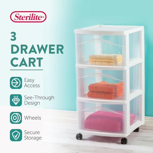 Sterilite 3-Drawer Cart with Wheels, White – 2-Pack
