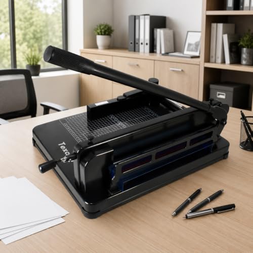 A4 12-Inch Heavy Duty Guillotine Paper Cutter - 400 Sheets Capacity, Steel Base, Black - TEXALAN