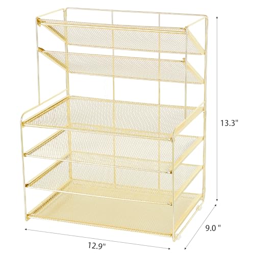 6-Tier Letter Tray Paper Organizer, Desk Organizers and Accessories, Desktop File Organizer, Office Desk Accessories for Office Supplies (Gold)