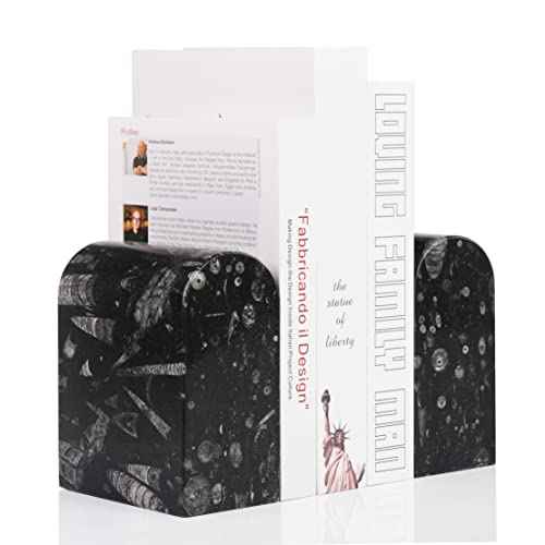 Koville Moroccan Natural Marble Bookends for Shelves, Non-Slip Book Ends, 13LBS Ultra Heavy Duty Marble Book Holders Organizer, Apartment Decor for Movies/CDs/Video Games(Fossil)
