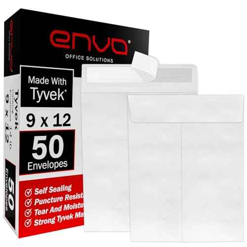 9 x 12 Envelopes, Tyvek Envelopes 9x12, Catalog Envelopes 9x12, Self Sealing Closure, Tyvek Material, 14 lb., Puncture, Tear & Moisture Resistant (50 Pack)