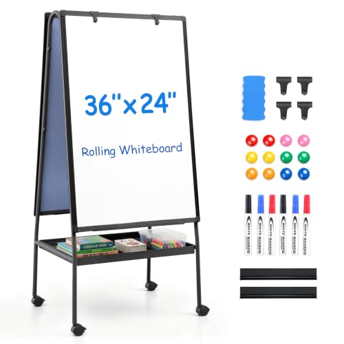 MAKELLO 36x24 Double-Sided Whiteboard Classroom Easel with Storage & Adjustable Height