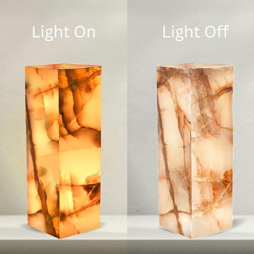 UMAID Handcrafted Onyx Marble Table Lamp, Each Lamp One-of-a-Kind with Natural Patterns, Warm Amber Glow, Dimmable Cord & Bulb, Modern Home Decor for Bedroom, Desk, Office, Living Room, or Bedside