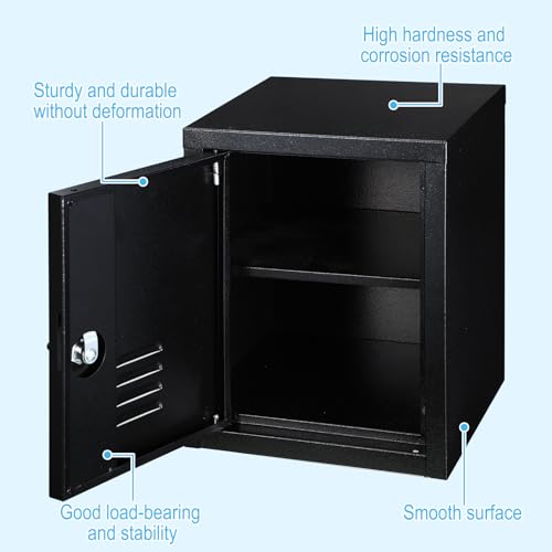 Suzile Lockable Storage Cabinet Metal Lockable Steel Storage Cabinet Organizer Lockers for Employees Vertical Metal Cabinets End Side Table Steel Bedside with Shelf(Black)