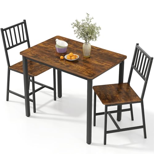 Rovibek 3-Piece Small Dining Table Set for 2 - Brown, Adjustable Feet, Modern Kitchen Nook