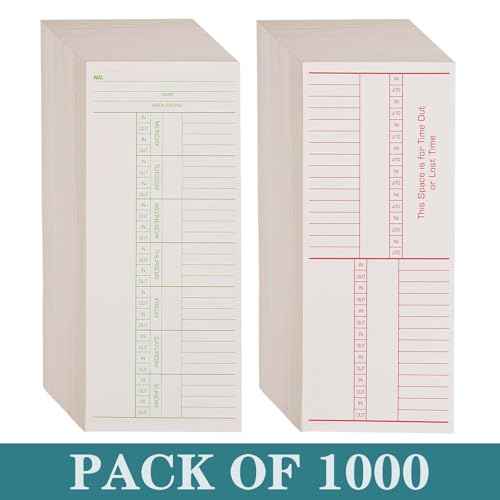 1000PCS Time Cards for Employees Weekly, 2 Sided Time Sheets, 3-3/8" x 8-1/4", Green/Red