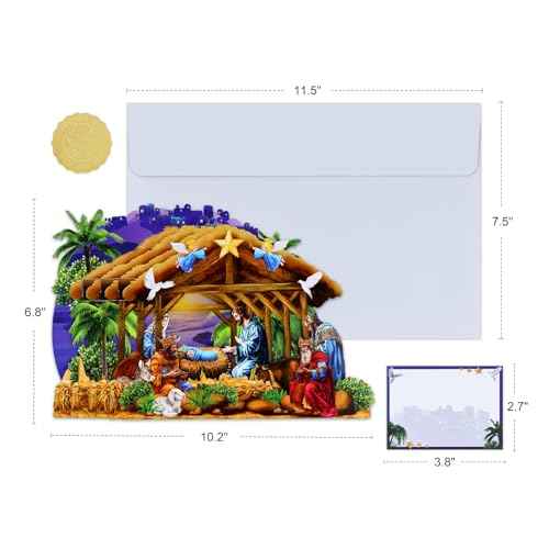 FaCraft Religious Nativity Musical Christmas Cards, 10"x7" Handmade 5-Layer 3D Pop Up Christmas Cards Gift Jesus Christ Birth Scene Decoration with Envelope, Blank Note, Seal, for Family Friends Kids