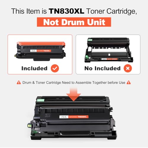 v4ink Compatible TN830XL Toner Cartridge Ink for Brother HL-L2460DW Printer Replacement for TN830XL TN830 TN-830 Toner Set for DCP-L2640DW HL-L2405W HL-L2400D MFC-L2820DW HL-L2480DW Printer (2 Black)
