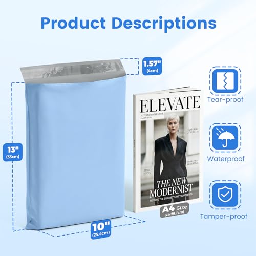 Metronic Light Blue 10x13 Poly Mailers 50 Pack Self Seal Waterproof Shipping Bags for Clothes