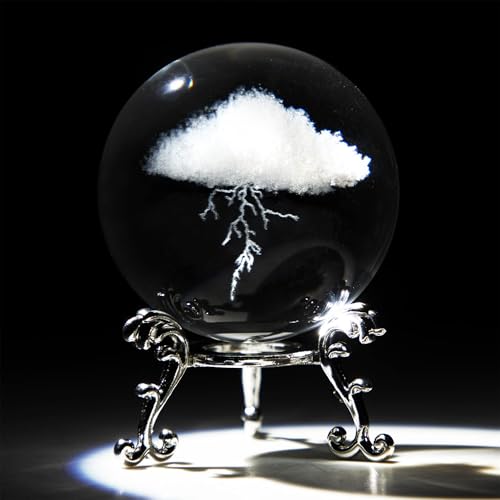 HDCRYSTALGIFTS 3D Lightning Cloud Crystal Paperweight with Stand 60mm - Feng Shui Decor