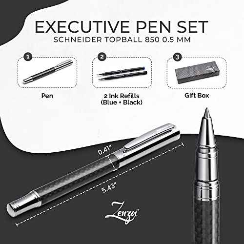 ZenZoi Carbon Fiber Executive Rollerball - Premium Writing Fine Point Gel Ink. Luxury Gift Set for Men or Women. Quality, Refillable, Working, Journaling