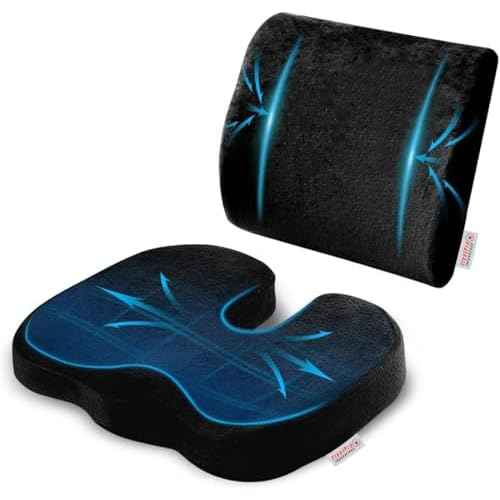 Memory Foam Chair Cushion and Back Support for Office Chair, Lumbar Support Pillow, Non Slip Sitting and Back Rest for Gaming, Car Seat Cushion and Office Chair
