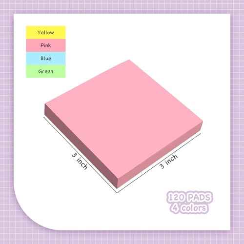 120 Pads Sticky Notes 3x3 Inch Bright Colors Self Stick Pads Bulk Small Note Pads Memo for Office School Teacher Meeting Home Supplies 50 Sheets/Pad Total 6000 Sheets