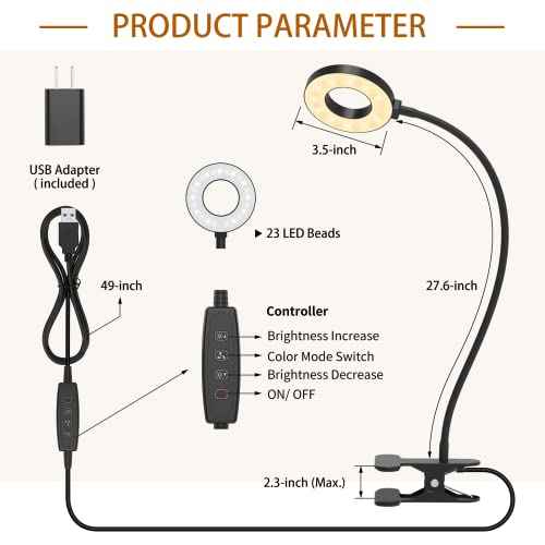 iZELL Desk Lamp, LED Reading Light with Clamp, 3 Color Modes & 10 Brightness Flexible Gooseneck Book Light for Kids Reading Book in Bed at Night Clip on Table, Computer, Zoom Meetings - 27.6¡®¡¯ Black
