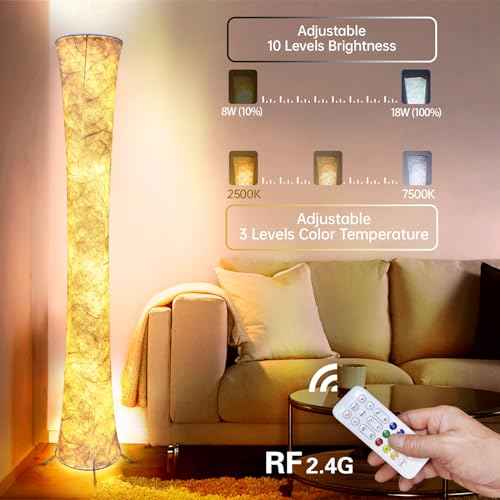 Floor Lamp, RGB Color Changing, Smart Control Music Sync with Fabric Shade, Standing Lamp for Living Room Bedroom Game Room, 62 inch