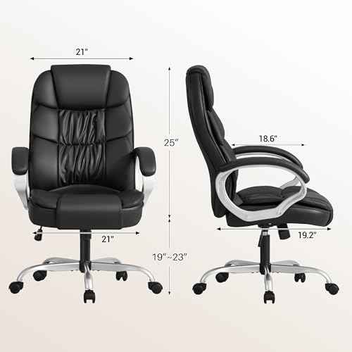 Homall Office Chair High Back Computer Desk Chair, PU Leather Adjustable Height Modern Executive Swivel Task Chair with Padded Armrests and Lumbar Support (Black)