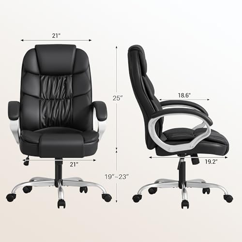 Homall Black Office Chair - High Back Ergonomic PU Leather Swivel Task Chair with Lumbar Support & Padded Armrests