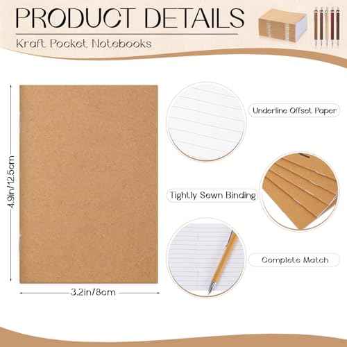 Kisston 50 Sets Mini Pocket Notebook with Pens Bulk Christmas Notebook Gifts Small Memo Notepad with Bamboo Pens for Employee Coworker Team Gifts(Retro Colors)