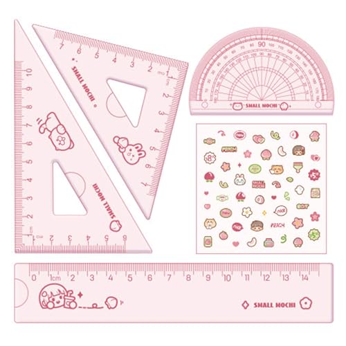Pink Flexible Ruler Set 4 Pieces 15cm PVC Bendable Geometry Tools for School Office