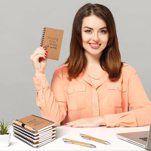 80 Pcs Employee Appreciation Gifts Inspirational Spiral Notebooks Bulk Motivational Journals Thank You Bamboo Ballpoint Pens for Nurse Teacher Coworker (THANK YOU)