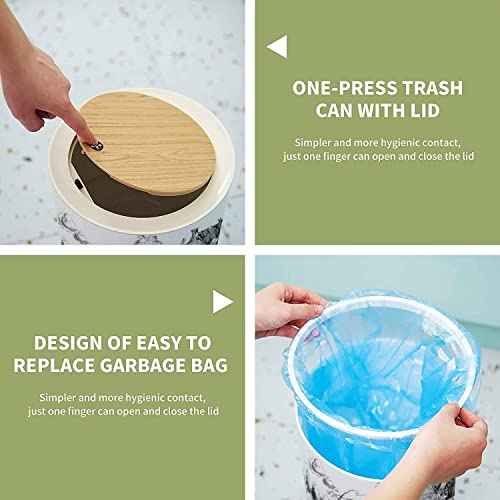 Small Trash Can with Lid Vintage Western Ranch Seamless American Wild west Garbage Bin Wood Waste Bin Press Cover Round Wastebasket for Bathroom Bedroom Kitchen 7L/1.8 Gallon