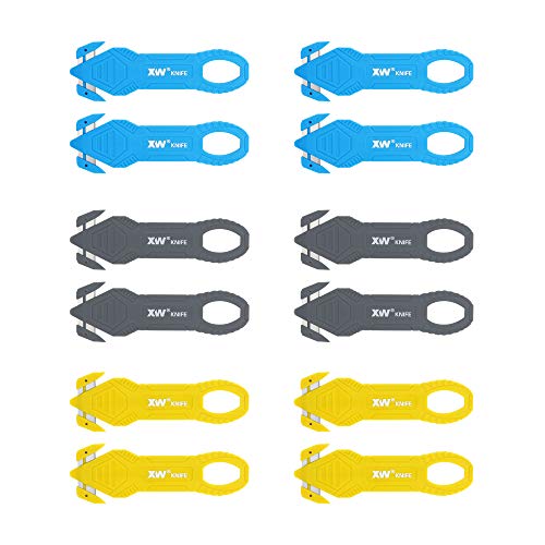 XW 12-Pack Safety Box Cutter with Stainless Steel Blades - Assorted Colors