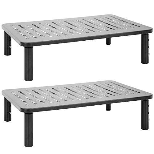 Mount-It! Metal Monitor Riser 2-Pack | Height Adjustable Computer Display and Laptop Stand for Desktop | Fits Up to 32" Screens, 44 Lbs Capacity, Set of Two Risers