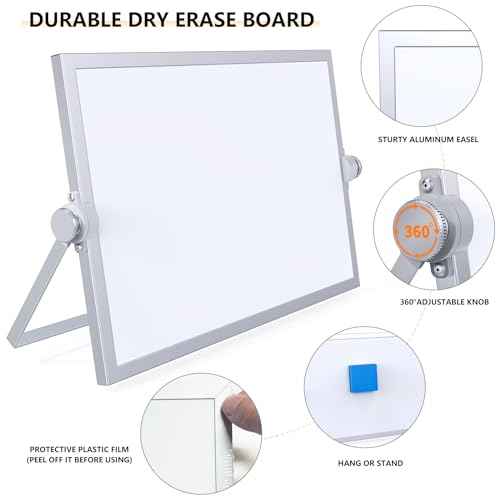 Small Dry Erase White Board, Magnetic Desktop Whiteboard with Stand, Dry Eease Board Mini Easel Double Sided on Table Top with Holder for Kids Drawing, Teacher Instruction