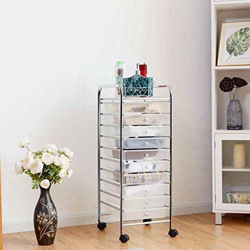 ARLIME 10-Drawer Storage Cart, 10 Drawer Trolley, Rolling Organizer Cart, Scrapbook Paper Organizer, Suitable for Office and School, Rolling Office Storage Tools (Clear)