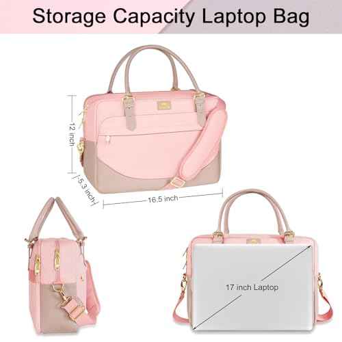 MATEIN 17 Inch Laptop Bag, Large Waterproof Laptop Carrying Case with Adjustable Handle, Cute Pink Briefcase Shoulder Messenger Bag Professional Work Computer Bag for Women Office College Travel, Pink
