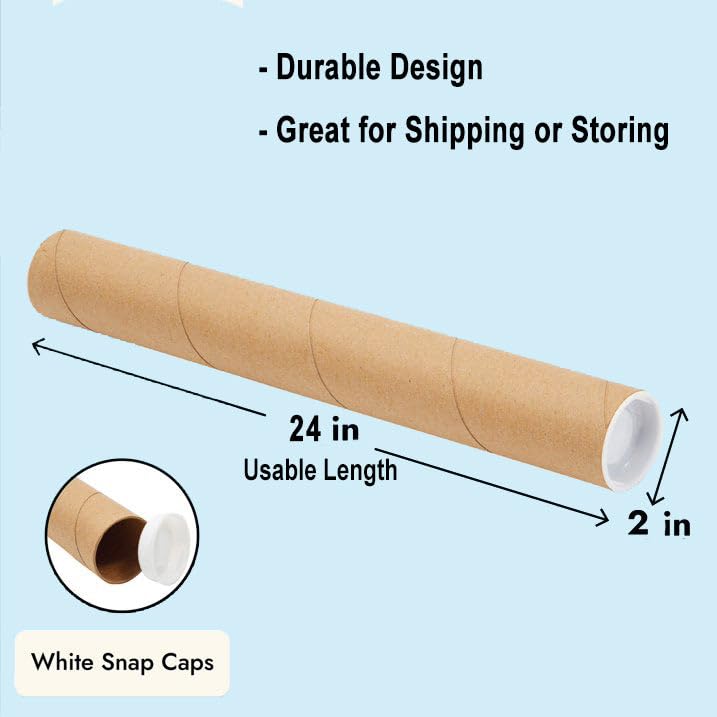 Niwo ART 1-Pack Mailing Tubes with Caps 2x24 Inches Kraft Cardboard Shipping