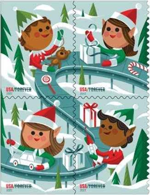 Holiday Elves Postage Stamps (2 Booklet, 40 Stamps) for USPS