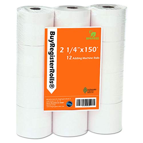 BuyRegisterRolls 12 Rolls White 2 1/4 x 150 ft Adding Machine Tape Paper
