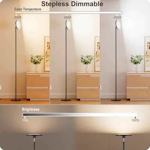Dimmable Floor Lamp with Remote£¬Floor Lamps for Living Room Bedroom Office£¬Adjustable Brightness (10%-100%)and Color Temperature (3000k- 6000k )£¬Standing Lamp Tall Lamp with Foot Switch (black)