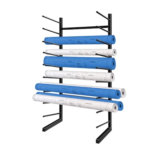 Royxen 9-Tier Blueprint Storage Rack Organizer,Heavy Duty Metal Blueprint Holder for Large Plans,Drawings and Maps Storage,Suitable for Construction, Art Print and Engineering(44¡°H x21.5 L x11.8 W)