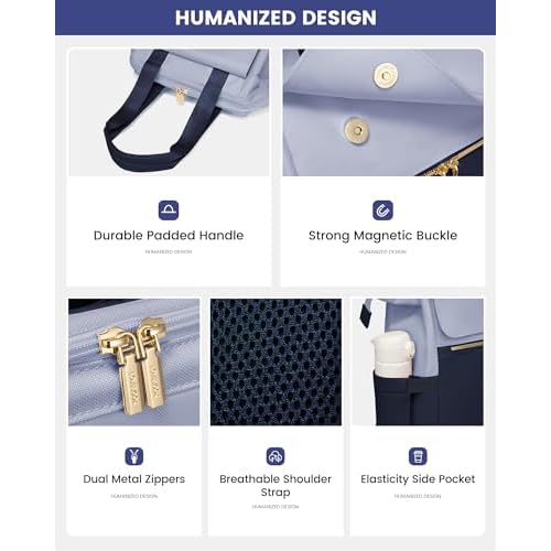 LOVEVOOK Laptop Backpack for Women, 15.6 Inch Work Laptop Bag with USB Port, Fashion Teacher Nurse Backpack Purse, Waterproof Travel Computer Backpack with Organizer Bag, 2PCS, Grey Blue-Ink Blue