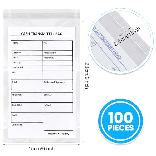 Lewtemi 100 Pack 6x9 Clear Plastic Deposit Bags for Cash with Self-Adhesive Tape