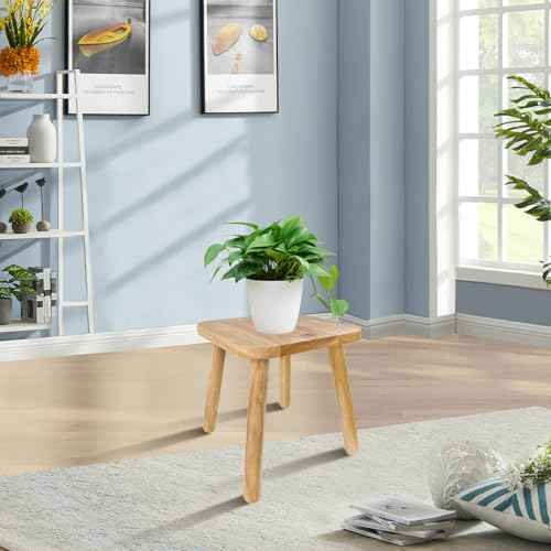BEE&OAK 11 Inch Wooden Step Stools for Adults, Solid Rubber Wood Non-Slip Step Foot Stool, Heavy Duty 300 lbs One Step Stool for Bedroom, Bathroom, Kitchen,Outdoor (Natural)