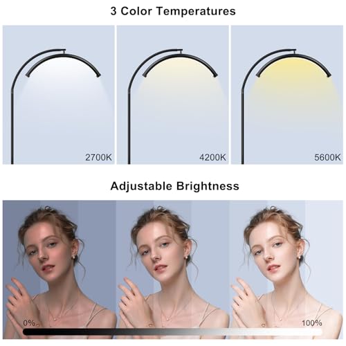 Half Moon Lash Lamp for Eyelash Extensions & Estheticians, 19'' Dimmable LED Lash Light with Flexible Gooseneck, Shadow-Free Moon Light for Lash Tech, Tattoo, SPA, Eyelash Lamp(Glossy Black)