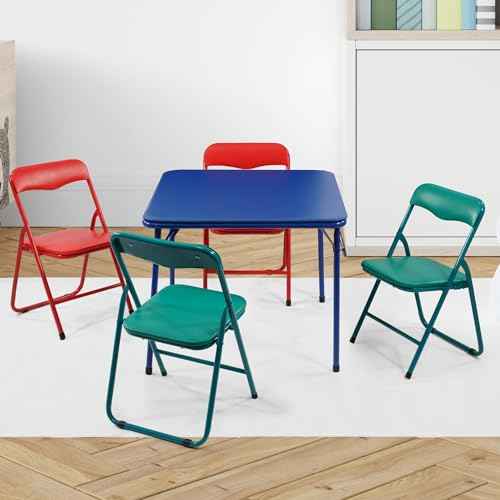 Elevon Folding Square Table, Card Table with Vinyl Padded Top, Foldable Activity for Indoor/Outdoor Use, Perfect for Picnic, Playtime and Learning, 23.5" W X 23.5" D X 20.5" H, Blue