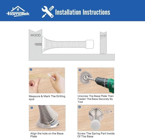 HOMOTEK Satin Nickel 2-Pack Telescoping Spring Door Stoppers 3-1/8" to 4-1/4" Wall Mount