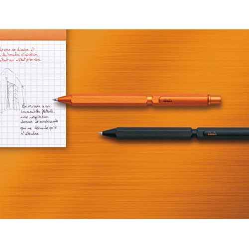 RHODIA 9340C - 3 in 1 scRipt Multipen 2 Ballpoint Pens 0.5 mm Black & Red + 1 Graphite Mechanical Pencil 0.5 mm - Hexagonal Body in Orange Brushed Aluminium - Refillable - Eraser Under the Push Button