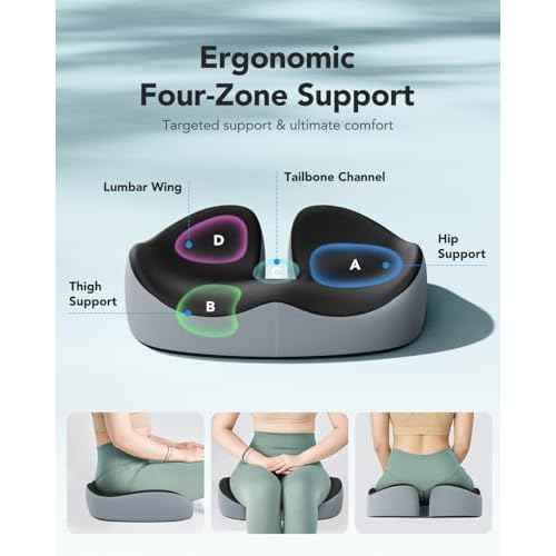 HUANUO Seat Cushion for Office Chair, Extra Large Memory Foam Cushion for Office Chair,Car & Wheelchair - Sciatica & Tailbone Pain Relief for Long Sitting, Ergonomic Design with Anti-Slip Bottom