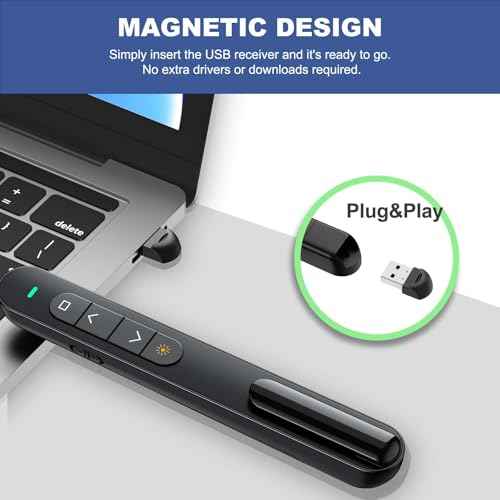 QUI Presentation Clicker for PowerPoint, RF 2.4GHz USB Wireless Presenter Remote with Volume Control, PowerPoint Clicker Slide Advancer for Mac, Windows, Laptop, Keynote