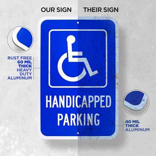 OLANZU (4 Pack) Handicapped Parking Sign 18" x 12" - 0.060 Rust Free Aluminum Thickness - Metal Handicap Parking Sign - UV Protected & Weather Resistant