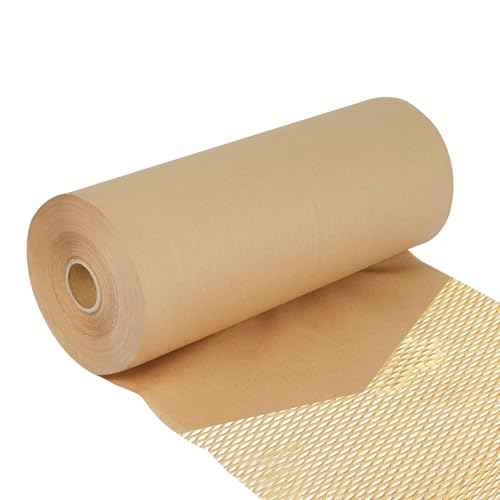 Honeycomb Packing Paper Roll - 19.68'' x 820ft, 200 Fragile Stickers Included | Wine Box, Artwork & Glassware Protector | Heavy-Duty Cushioning Wrap for Shipping, Moving & Gift Packaging