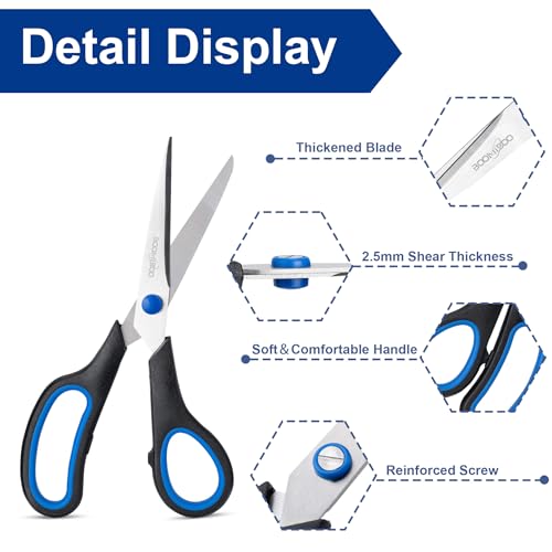 Black 6-Pack 8-Inch All-Purpose Stainless Steel Scissors for Office & Crafts