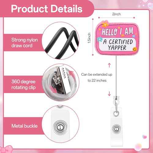 Funny Nurse Badge Reel Pink Cute Badge Reel with Clip Nursing Retractable Hello I Am a Certified Yapper Card Holder for Nurses Social Worker